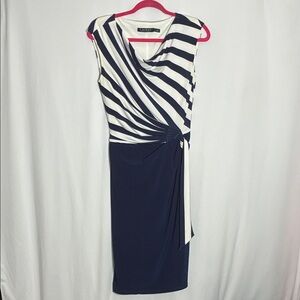 Ralph Lauren Navy and White Midi Dress Size 6